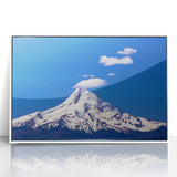 Acrylic print of Mount Hood in Oregon with muted earth tones in an art deco style, ideal for modern art wall decor.