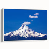 Vintage poster art of Mount Hood, Oregon, in vibrant colors on a large framed canvas, ideal for living room decor.