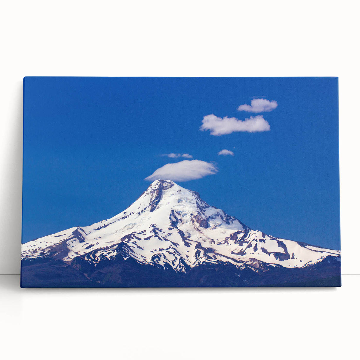 Large black and white wall art of Mount Hood, Oregon on stretched canvas, ideal for kitchen or bedroom decor.