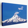 Large canvas print of Mount Hood in Oregon with muted blue and green tones, suitable for kitchen wall art.