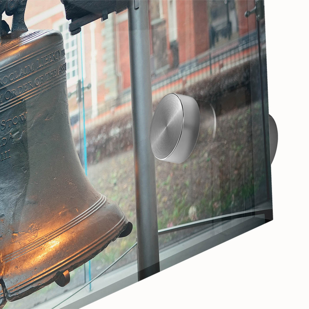 Large abstract wall art of Philadelphia skyline in muted tones on acrylic glass, suitable for dining room ambiance.