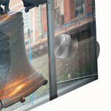 Large abstract wall art of Philadelphia skyline in muted tones on acrylic glass, suitable for dining room ambiance.