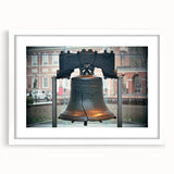 Abstract art print of Philadelphia skyline in muted blue and gray tones on a framed canvas, suitable for dining room decor.