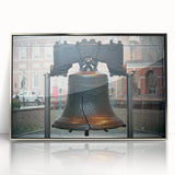 Mid-century modernist art of Philadelphia skyline in muted gray tones, acrylic print framed in silver.