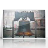 Art deco poster of Philadelphia skyline in muted blue tones on framed acrylic, suitable for modern nursery wall art.