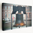 Philadelphia skyline in muted gray and blue tones on a large stretched canvas, suitable for kitchen wall art.