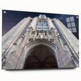 Acrylic print of Pittsburgh skyline in muted gray and blue tones, ideal for dining room decor.