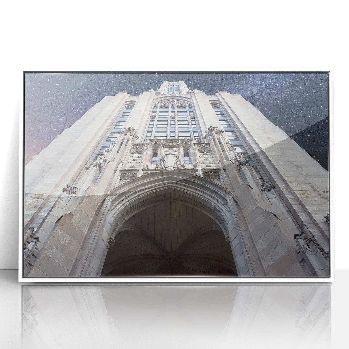 Art deco poster of Pittsburgh skyline in muted blue tones on a framed acrylic, ideal for modern art wall decor.