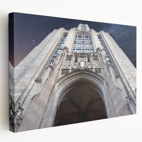 Panoramic view of Pittsburgh skyline in muted blue and gray tones on stretched canvas, suitable for kitchen wall art.