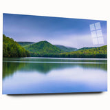 Large abstract wall art depicting a serene Pennsylvania landscape in muted earth tones on acrylic glass.