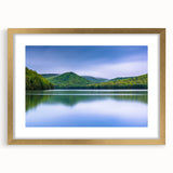 Extra large abstract art print featuring textured scenery of Pennsylvania, in muted earth tones, framed in gold.