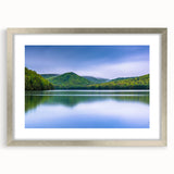Textured abstract art print depicting a serene Pennsylvania landscape in muted earth tones, framed with a silver mat.