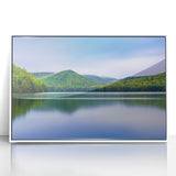 Art deco poster featuring a stylized Pennsylvania landscape in muted colors on a framed acrylic.