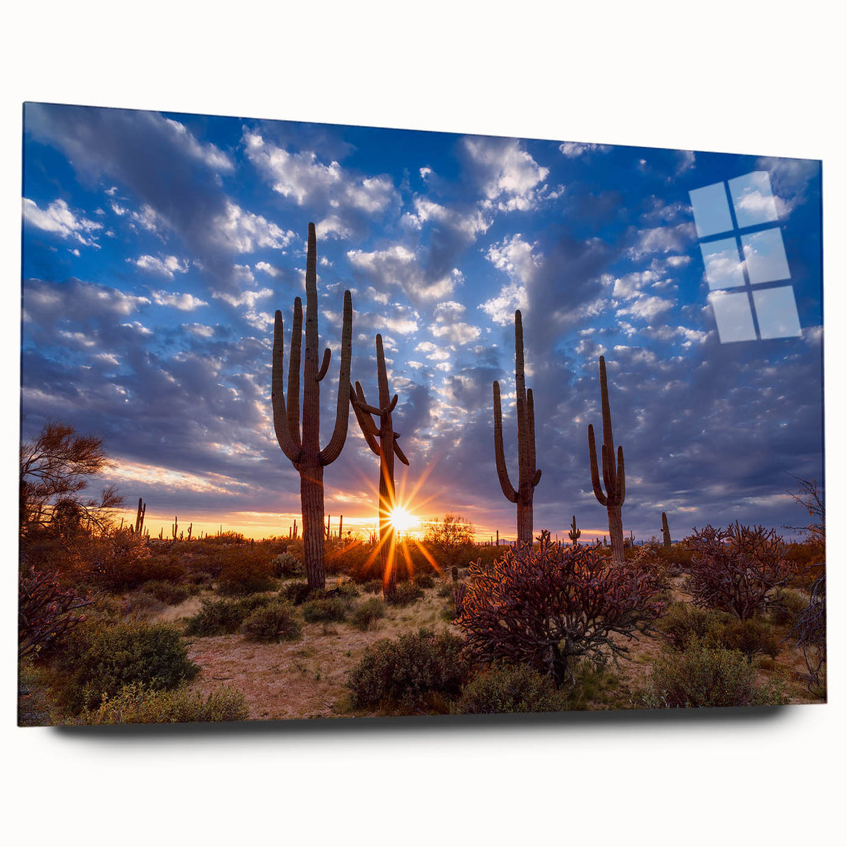 Large abstract wall art depicting the Phoenix valley in muted earth tones on acrylic glass.