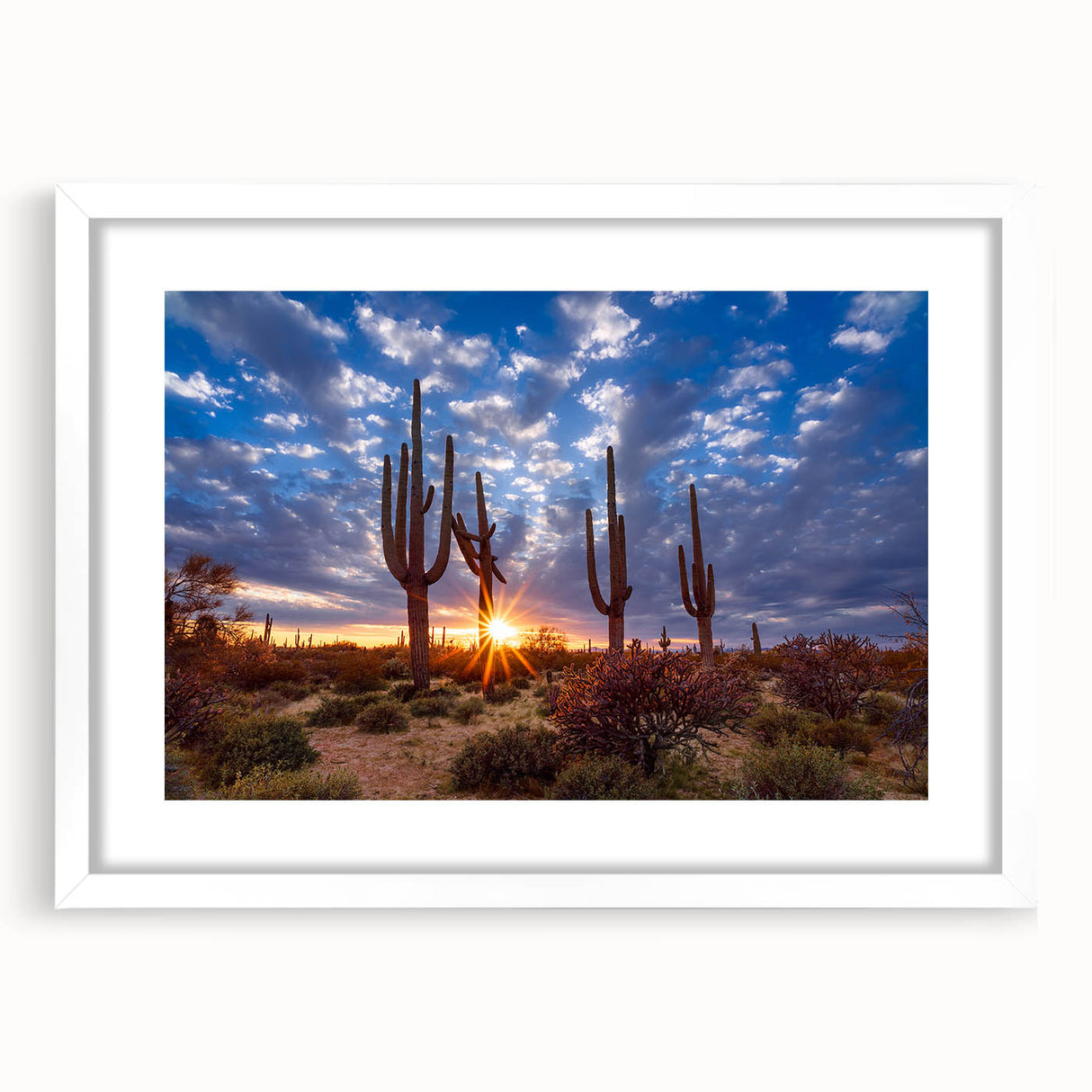 Abstract art print of Phoenix valley in muted earth tones on a white-framed mat, suitable for bedroom or dining room decor.