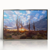 Mid-century modernist art depicting the Phoenix Valley in acrylic, framed in silver, ideal for modern art wall decor.