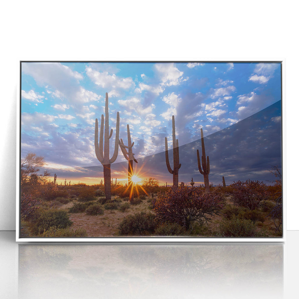 Art deco poster of Phoenix valley in muted pastel hues on framed acrylic, suitable for modern art wall decor.