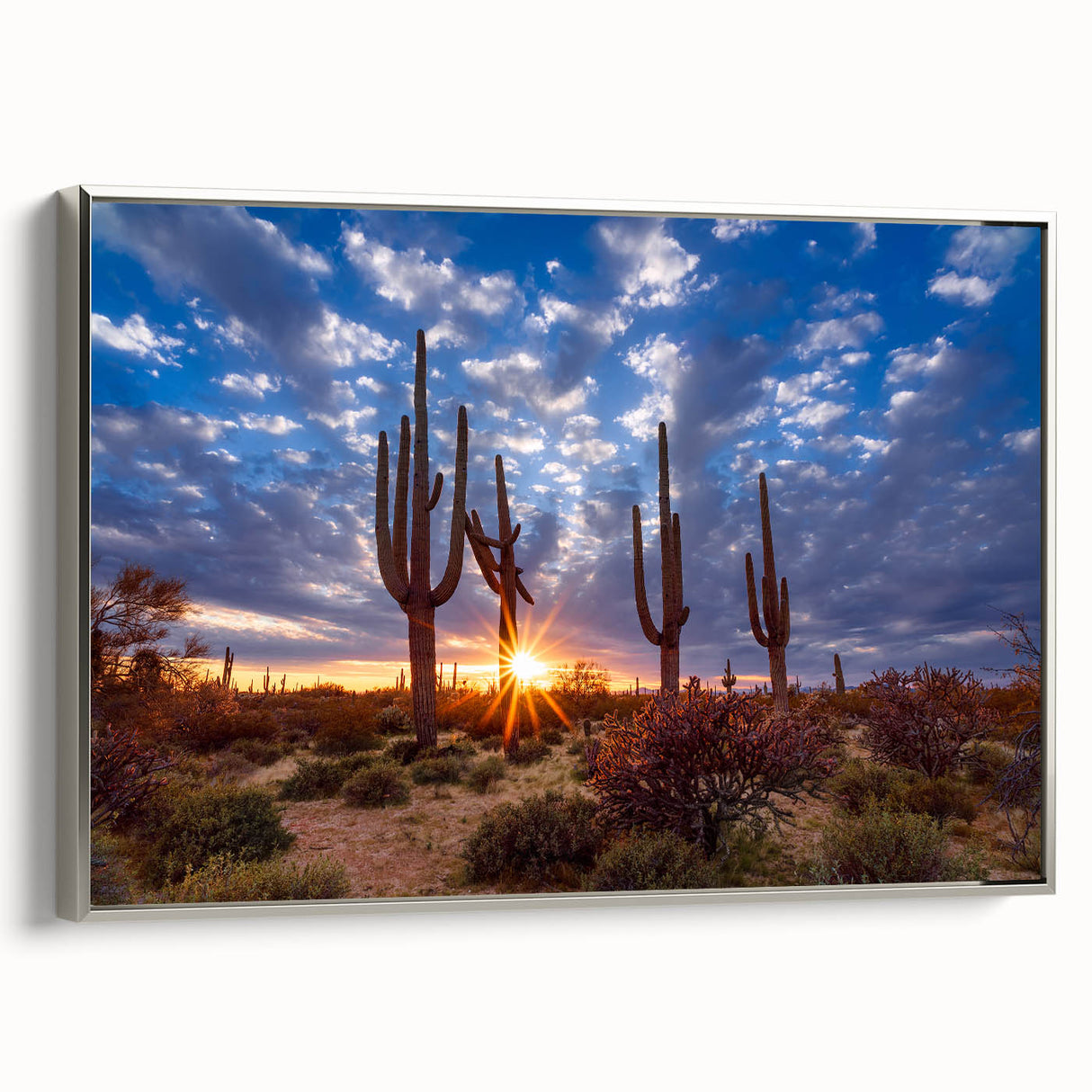 Framed canvas landscape art painting depicting the Phoenix valley in vibrant colors, ideal for living room decor.