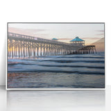 Art deco poster of South Carolina scenery in muted blue and green tones, framed acrylic, ideal for modern nursery wall art.