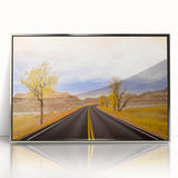 Mid-century modernist art depicting the South Dakota Badlands in muted earth tones on a framed acrylic print.