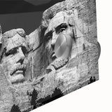 Close-up acrylic print of Mt. Rushmore with soft gray tones, ideal for dining room art in a mid-century modernist style.
