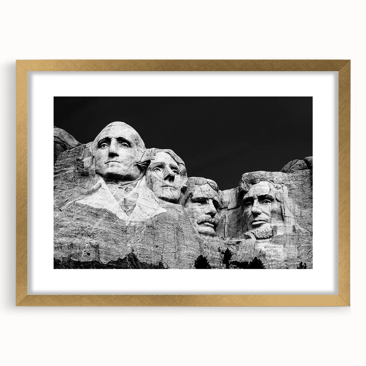 Extra large framed print of Mt. Rushmore in muted earth tones, ideal for living room decor.