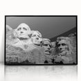 Acrylic print of Mt. Rushmore in black frame, featuring muted gray tones, ideal for modern art wall decor.