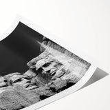 Extra large wall art featuring a line art depiction of Mt. Rushmore in monochrome tones, ideal for large living room decor.