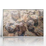 Art deco poster featuring South Dakota scenery in muted earth tones, framed acrylic, ideal for modern nursery wall decor.