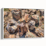 Vintage poster art of South Dakota scenery on a framed canvas, featuring colorful art with black accents.