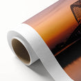 Art deco poster of Memphis skyline in muted blues and grays on rolled canvas.