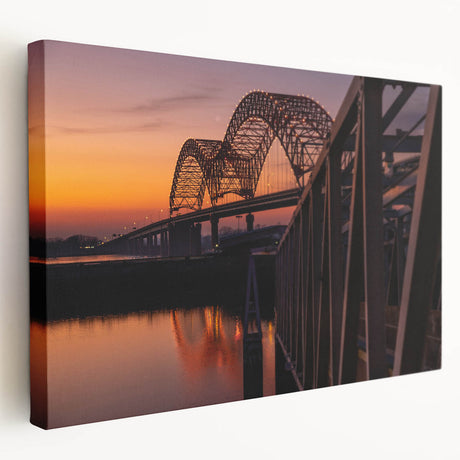Large art of Memphis skyline in muted blue tones on stretched canvas, ideal for kitchen wall art.