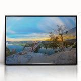 Large abstract wall art featuring a stylized Austin skyline in muted tones, acrylic print in black frame.