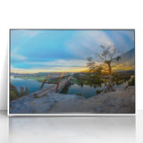 Art deco poster of Austin, Texas skyline in muted blue tones on framed acrylic, ideal for modern art wall decor.