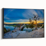 Black and white framed canvas of Austin, Texas landscape, ideal for bedroom wall decor.