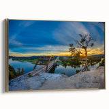 Framed canvas wall art depicting a vintage-style Austin, Texas landscape in muted gold and black tones.