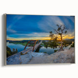 Landscape art painting of Austin, Texas, on framed canvas in colorful, vintage poster style, suitable for office decor.