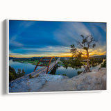 Vintage poster art of Austin, Texas skyline in colorful hues on extra large framed canvas, suitable for living room decor.