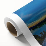 Art Deco-style poster of Austin, Texas skyline in pastel colors on rolled canvas.