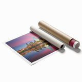 Extra large rolled print of Dallas skyline with floral motifs in soft pastel shades, suitable as classy bathroom wall art.