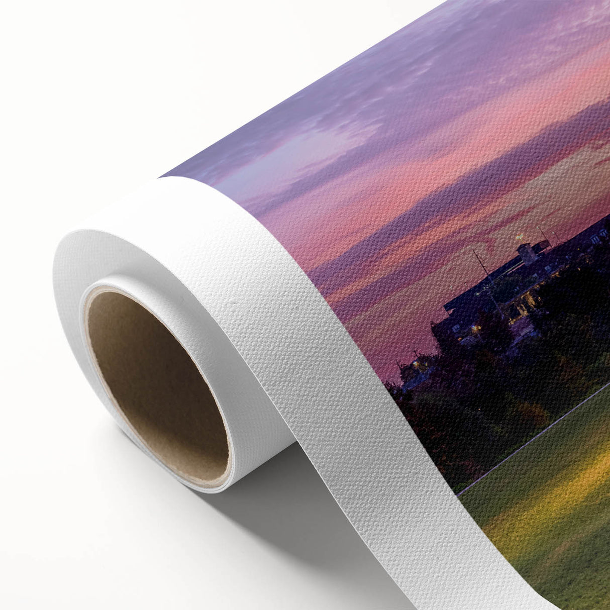 Art deco poster of Houston skyline in pastel shades on rolled canvas, ideal for nursery wall art.
