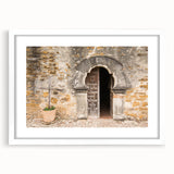 Abstract art print of San Antonio skyline in muted blue and gray tones on a framed white mat.