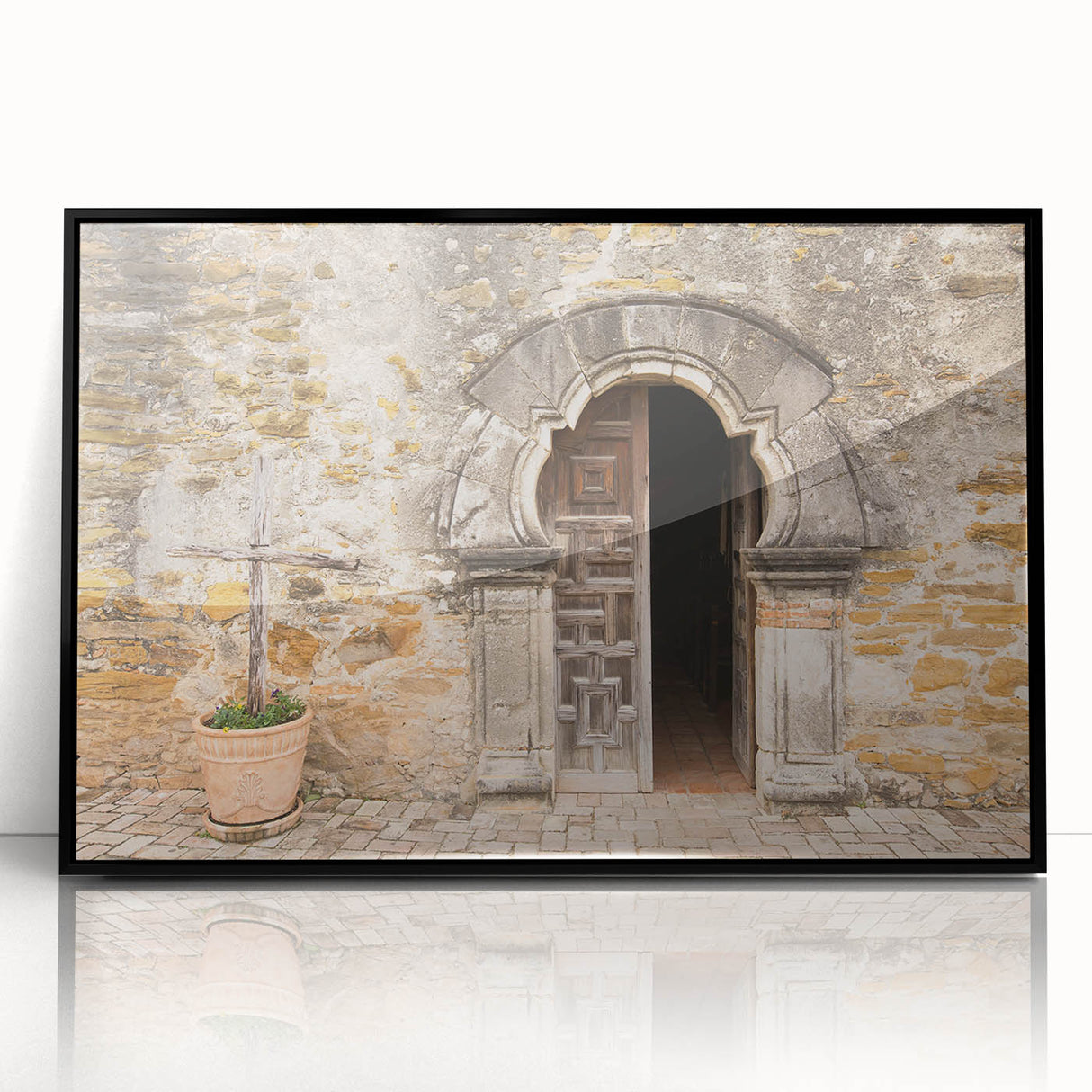 Large abstract wall art depicting the San Antonio skyline in muted earth tones on a framed acrylic print.
