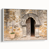 Vintage poster art of San Antonio skyline on extra large framed canvas, featuring colorful art against a black background.