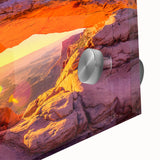 Mid-century modernist large abstract art print of Arches National Park in muted earth tones on acrylic glass.