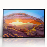 Large abstract wall art of Utah Arches in muted earth tones on a framed acrylic, suitable for modern art wall decor.