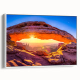Vintage poster art of Utah Arches on a framed canvas, featuring vibrant red and orange tones, ideal for living room decor.