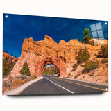 Acrylic glass print of Bryce Canyon with vivid orange and red rock formations, suited for dining room decor.