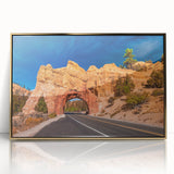 Framed acrylic print of Bryce Canyon in muted orange and red tones, ideal for modern art wall decor.