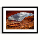 Extra large, textured abstract art print of colorful Utah Canyonlands on a framed canvas.